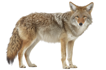  A full-body portrait of a coyote standing on a  Transparent background PNG