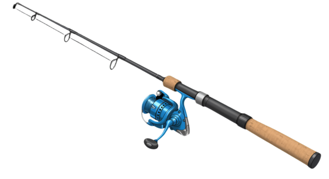 Isolated Fishing Rod with Blue Reel on Transparent Background Photo