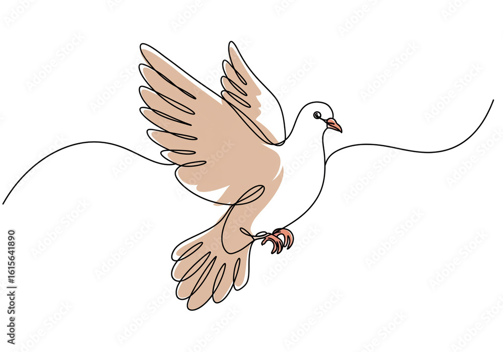 Aufkleber continuous line drawing of a dove in flight with wings spread on a white background
