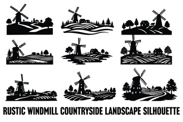 Rural Windmill Landscape Silhouettes