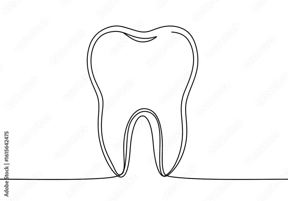 Poster a minimalist line drawing of a tooth on a white background in a simple art style