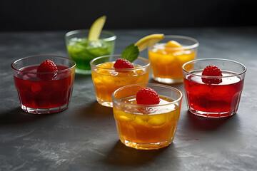 Fruit-flavored jellies. The variety of colors and shapes makes them especially popular with children. They're perfect for parties and picnics. Jellies made with fruit juice offer a fresher, healthier