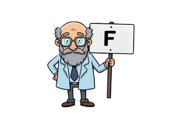 Isolated Cartoon Scientist Holding Sign With Letter F Illustration