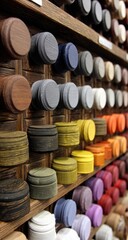 Fototapeta premium Display of various colored wooden containers.