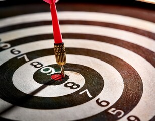 close up view of dart hitting center of target showcasing precision and focus