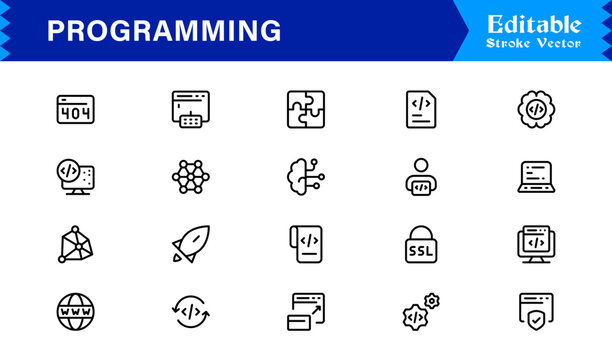 Programming Essentials Line Icon Collection &ndash; Professional, Minimal, Modern Vector Design for Developers and Coding Concepts