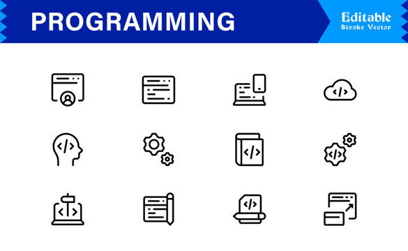 Programming Essentials Line Icon Collection &ndash; Professional, Minimal, Modern Vector Design for Developers and Coding Concepts