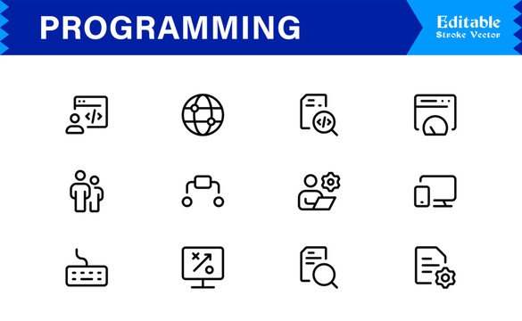 Programming Essentials Line Icon Collection &ndash; Professional, Minimal, Modern Vector Design for Developers and Coding Concepts
