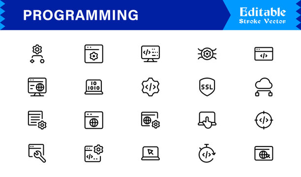 Programming Essentials Line Icon Collection &ndash; Professional, Minimal, Modern Vector Design for Developers and Coding Concepts