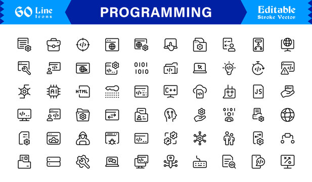 Programming Essentials Line Icon Collection &ndash; Professional, Minimal, Modern Vector Design for Developers and Coding Concepts