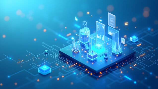 Advanced AI processor on a circuit board managing big data analytics, cybersecurity, and financial technology. - Powered by Adobe