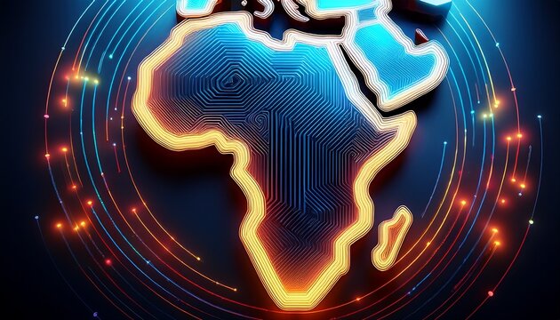 africa a digital landscape a futuristic abstract rendering of the african continent illuminated with vibrant digital patterns the image evokes growth connection