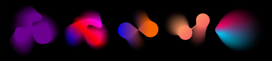 A stylish set of glowing abstract blobs in purple, red, orange, and cyan tones on black background, ideal for modern vector covers, music posters, party designs, or wallpapers.