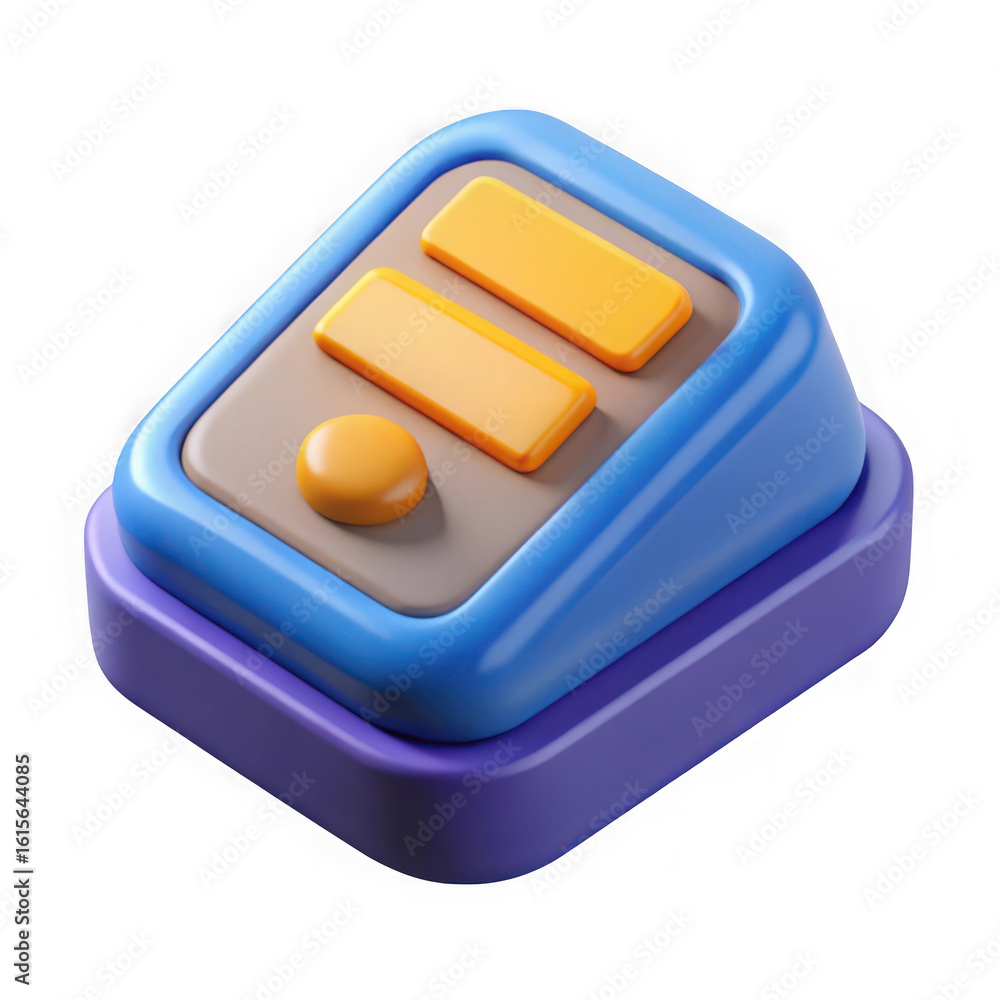 Poster stylized 3d rendering of a blue and purple game controller button isolated on transparent background