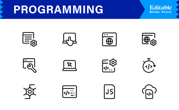 Programming Essentials Line Icon Collection &ndash; Professional, Minimal, Modern Vector Design for Developers and Coding Concepts