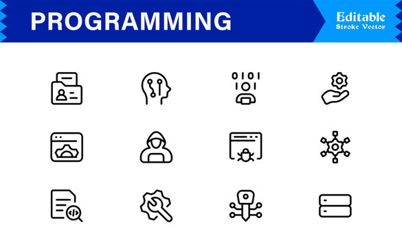 Programming Essentials Line Icon Collection &ndash; Professional, Minimal, Modern Vector Design for Developers and Coding Concepts