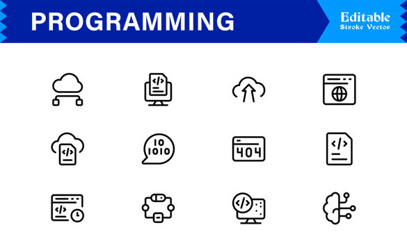 Programming Essentials Line Icon Collection &ndash; Professional, Minimal, Modern Vector Design for Developers and Coding Concepts