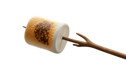 Isolated Delicious Roasted Marshmallow On Stick With Transparent Background