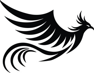 Phoenix Bird Flying Vector Logo Design, Mythical Fire bird Silhouette Abstract Tattoo Art.