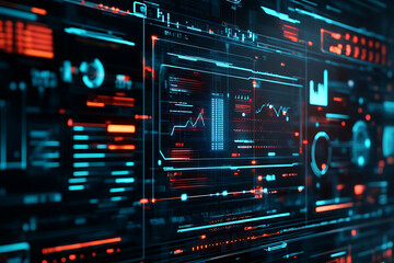 Futuristic digital interface with glowing data streams