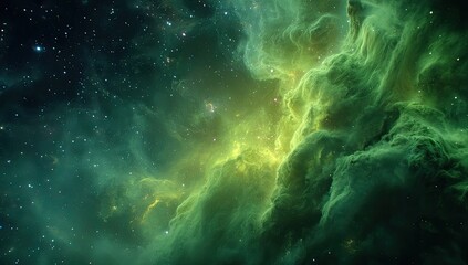Fototapeta premium Deep space nebula, vibrant green and yellow hues