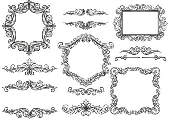 Collection of ornate vintage frames and dividers with intricate scrollwork designs