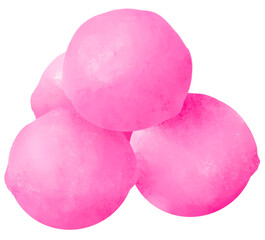 four scoops of bright pink ball. One scoop is placed on top of the others, isolated background