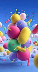 Colorful, abstract shapes arranged in a dynamic composition.