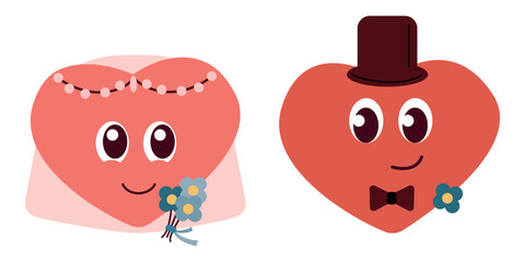 Cartoon two hearts illustration. heart with face