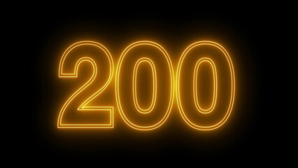 200 neon sign. Neon sign 200. 200 logo animation. Two hundred
number, two hundred neon sign. 
