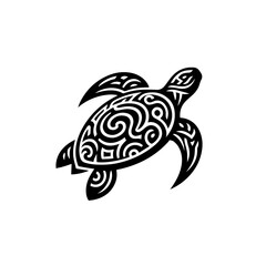 Black Tribal Style Turtle Silhouette with Intricate Swirl Patterns.