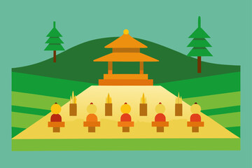 praying at small rice shrine