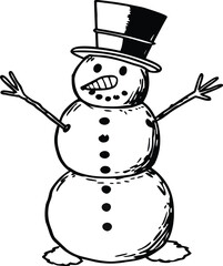 Snowman silhouette Art Vector Icon on transparent background