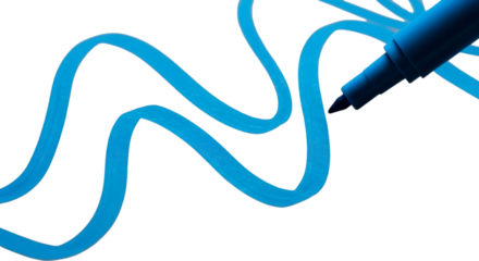 Bright blue neon light tube abstract wave shape illuminated and isolated on transparent background