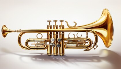 Naklejka premium golden trumpet isolated on white background shines with a polished finish