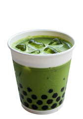 Isolated Matcha Tea Drink With Bubble And Ice Photo On Transparent Background