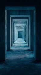 Obraz premium Abstract Perspective of Concrete Tunnel with Dim Light