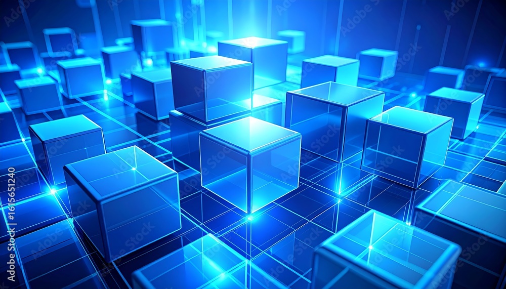 Poster abstract geometric digital cubes network grid technology background glow