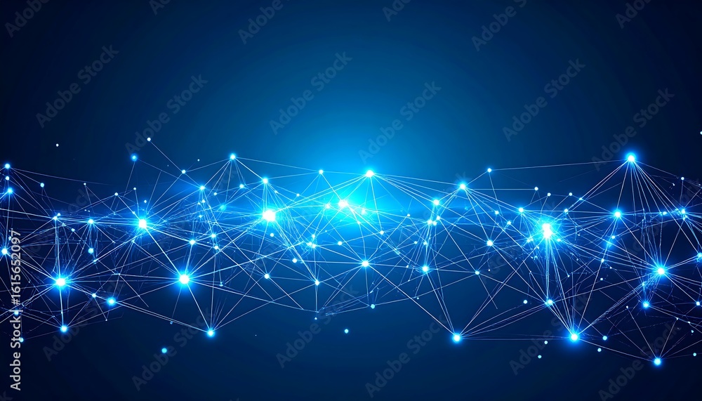 Poster abstract network connection with glowing blue lights representing data flow and global connectivity