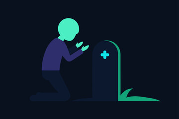 survivor kneeling glowing gravestone