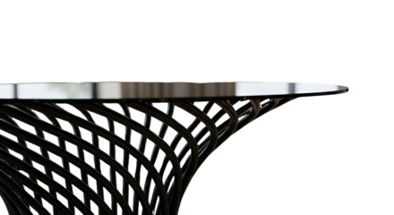 Isolated Photo Of A Modern Table With A Spiral Metal Base On Black Background