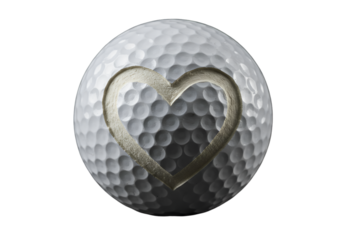 Isolated Heart Symbol Carved On A Golf Ball With Transparent Background