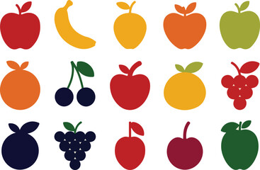 Colorful fruit silhouettes set on white background