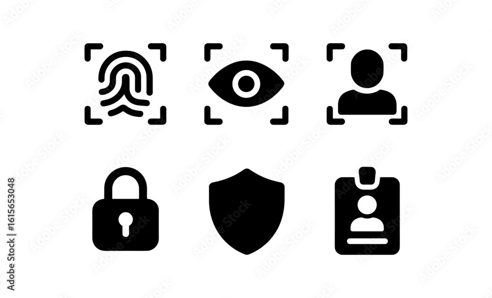Poster minimalist security and identification icons set for digital interfaces