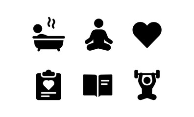 Wellness and self-care icons: meditation, exercise, and relaxation symbols