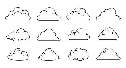 Fototapeta premium Vector art of a collection of simple cloud drawings in outline style