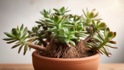 crassula ovata kokedama in a terracotta pot with air plants air plant ovata