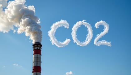 Industrial smokestack emits dense co2 clouds urban environment pollution impact aerial view environmental concerns