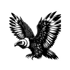 Fototapeta premium Majestic Vulture with Wings Spread in a Dramatic Black and White Illustration.