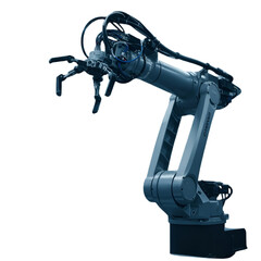 Isolated Industrial Robot Arm Illustration With Blue Tones And Transparent Background